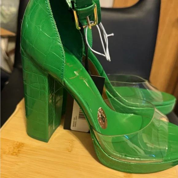 Green Platform Block Heel /Clear Strap size 8 - Picture 3 of 5